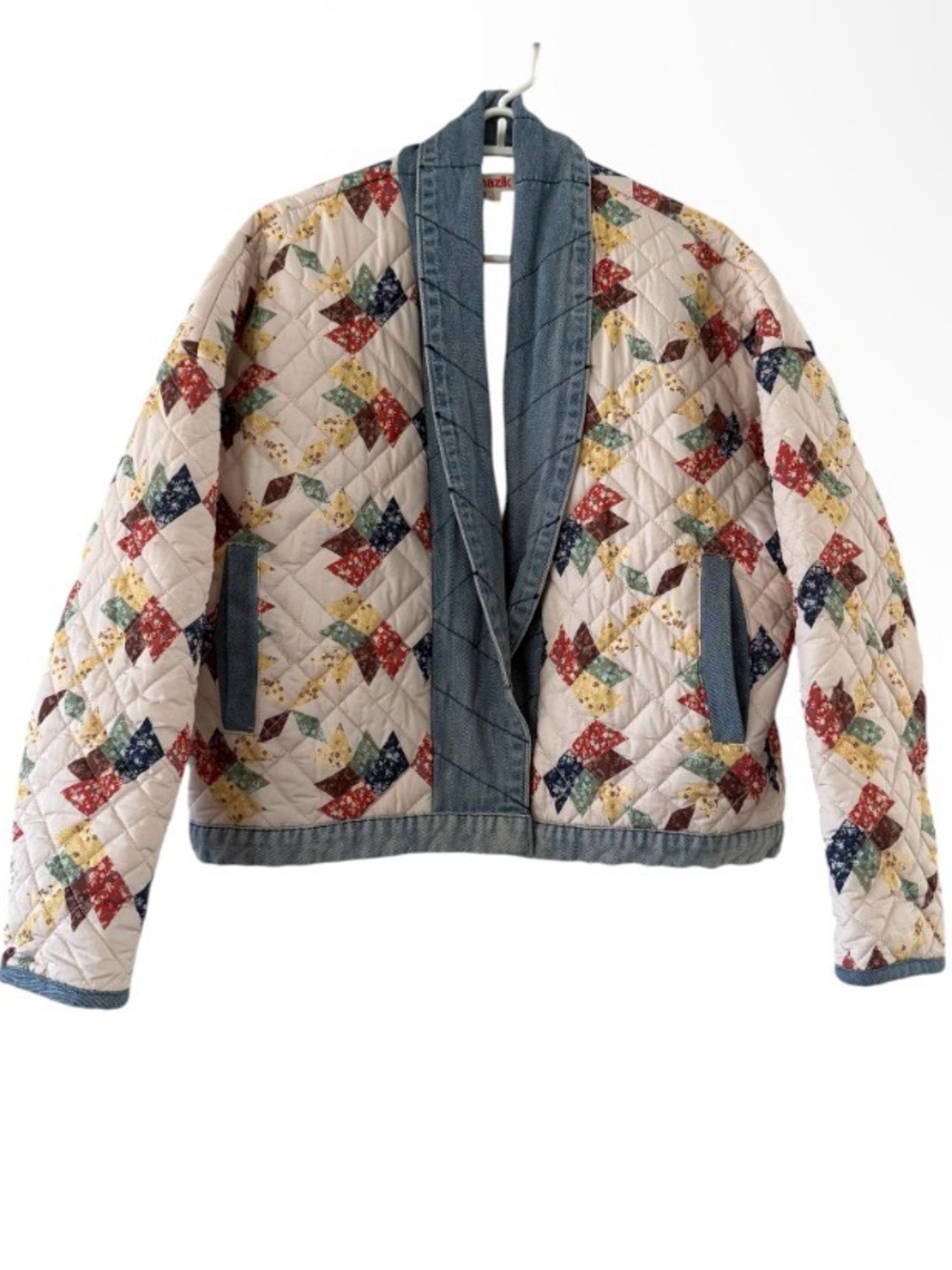 Maxim Women’s Boutique Faux Quilted Patchwork Jacket with Denim Trim